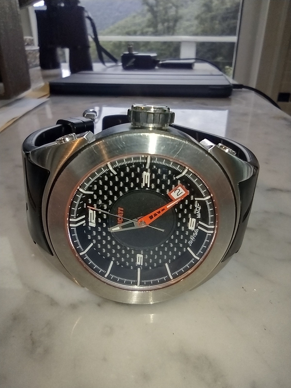 Men's Black and Silver Sport Watch Ducati with Orange Accents